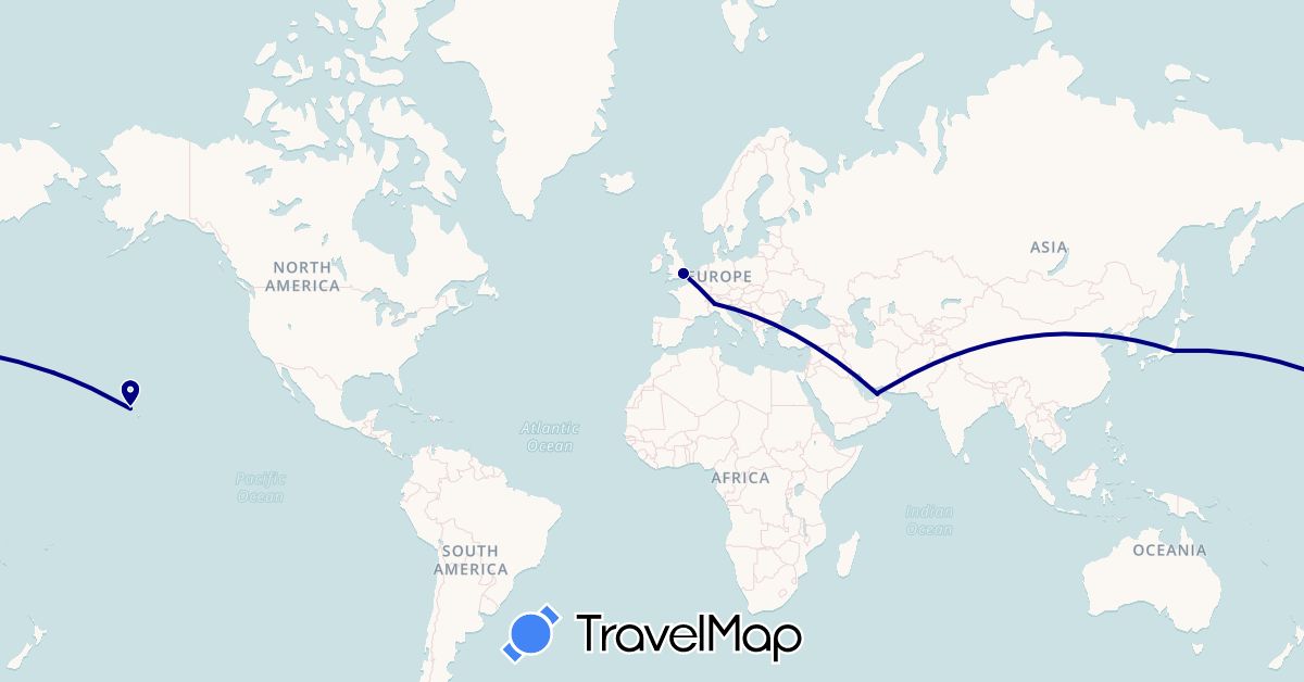 TravelMap itinerary: driving in United Arab Emirates, United Kingdom, Italy, Japan, United States (Asia, Europe, North America)